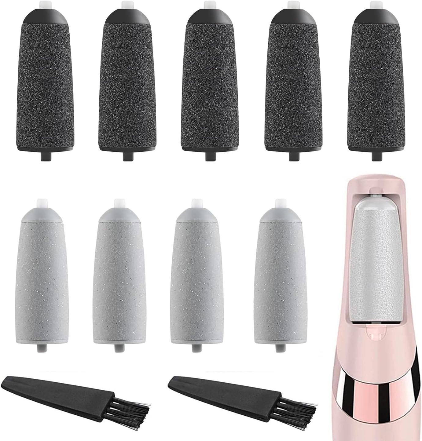 10 Pack Replacement Heads for Pedicures,Compatible with Finishing Touch Flawless Pedi Electric Tool File Include 2 Cleaning Brush (5 Coarse & 5 Fine Rollers)