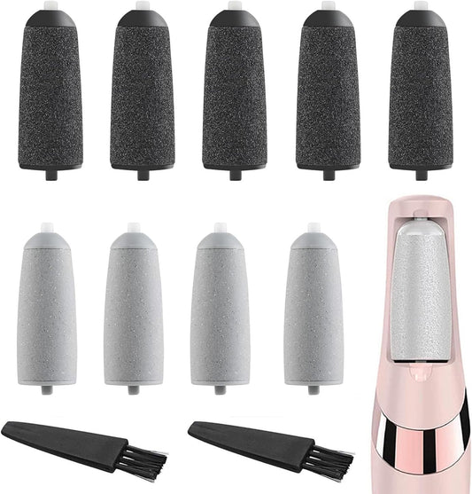 10 Pack Replacement Heads for Pedicures,Compatible with Finishing Touch Flawless Pedi Electric Tool File Include 2 Cleaning Brush (5 Coarse & 5 Fine Rollers)