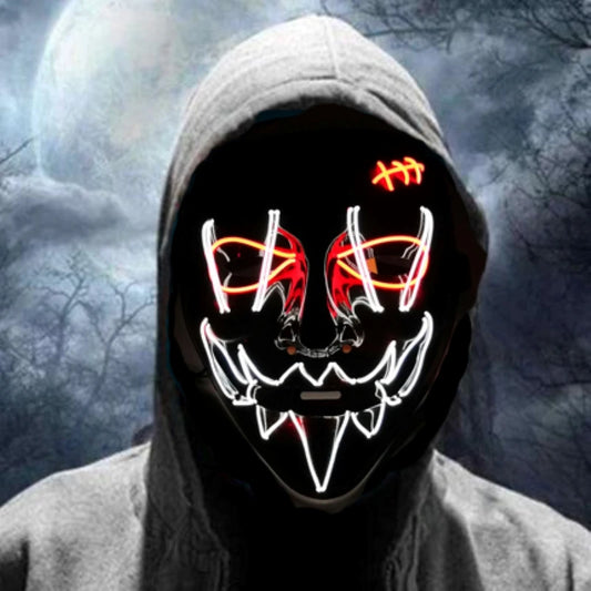 Neon Light up Haunted House Face Mask Luminous Purge Mask Halloween Props Neon Glowing Horror Mask Cosplay Costume