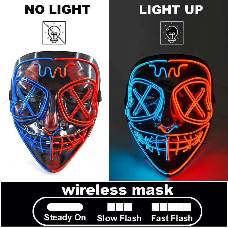 The Purge Red Luminous Cosplay Mask Glow in the Dark Bloody Scar Killer Mask for Men Halloween Props Cool Cosplay Accessory