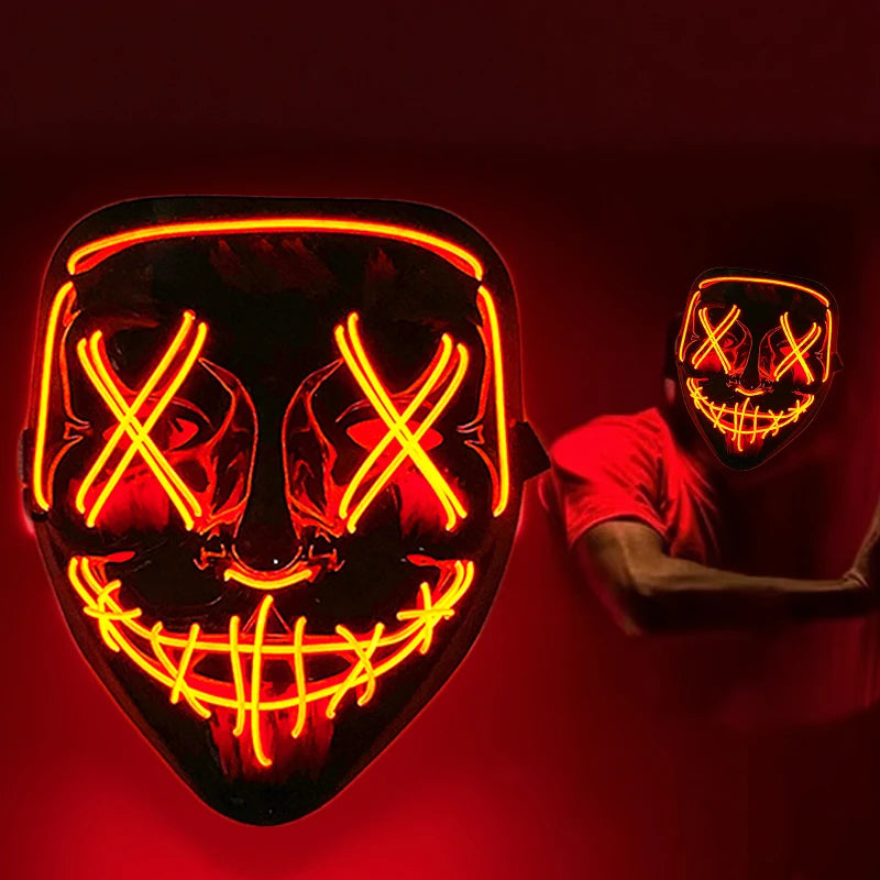 The Purge Red Luminous Cosplay Mask Glow in the Dark Bloody Scar Killer Mask for Men Halloween Props Cool Cosplay Accessory