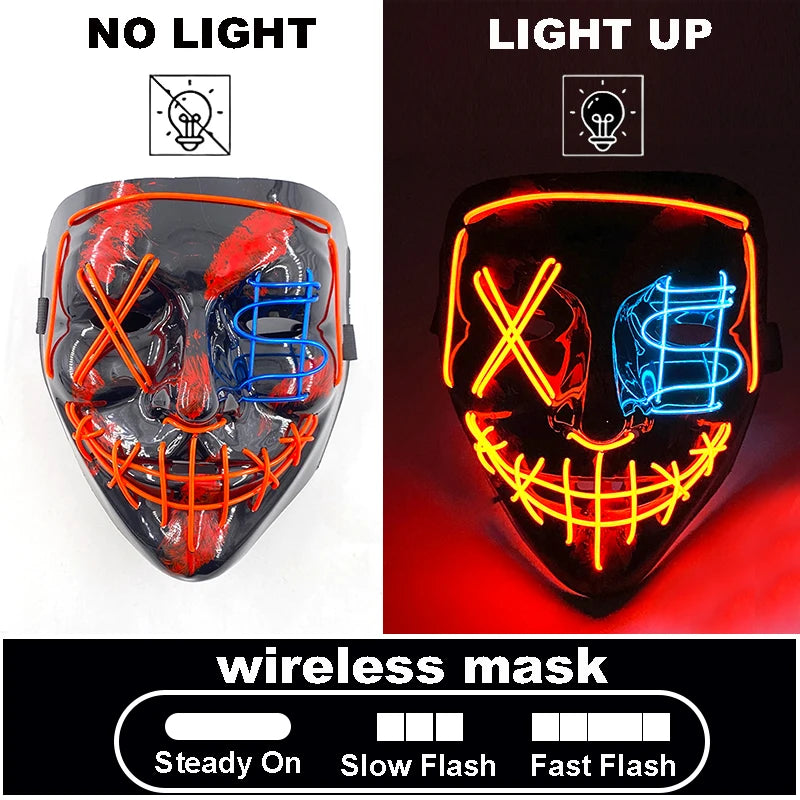 The Purge Red Luminous Cosplay Mask Glow in the Dark Bloody Scar Killer Mask for Men Halloween Props Cool Cosplay Accessory