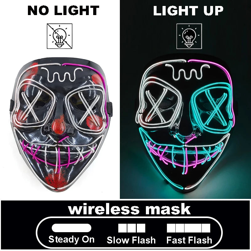 The Purge Red Luminous Cosplay Mask Glow in the Dark Bloody Scar Killer Mask for Men Halloween Props Cool Cosplay Accessory