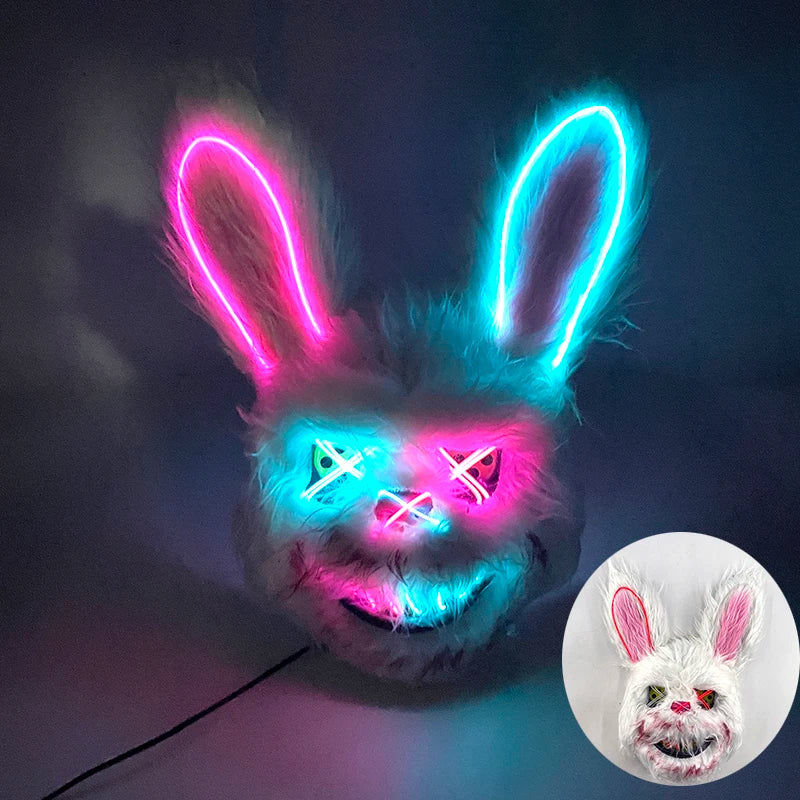 Hot Sale Glowing Cosplay Bunny Bear Face Mask Scary Bloody Killer Mask Neon Horror Rabbit Mask Halloween Masque Supplies