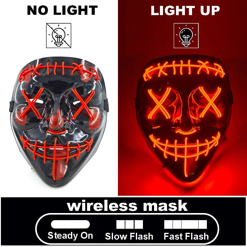 The Purge Red Luminous Cosplay Mask Glow in the Dark Bloody Scar Killer Mask for Men Halloween Props Cool Cosplay Accessory