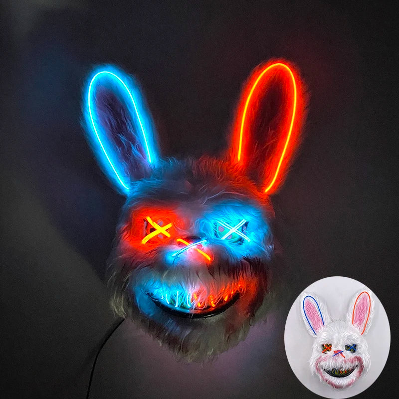 Hot Sale Glowing Cosplay Bunny Bear Face Mask Scary Bloody Killer Mask Neon Horror Rabbit Mask Halloween Masque Supplies