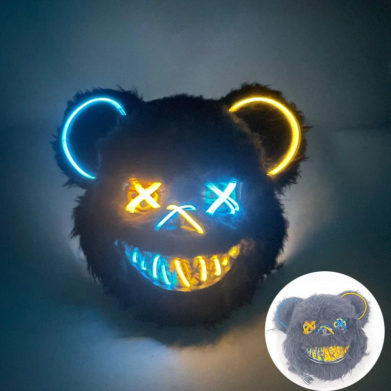 Hot Sale Glowing Cosplay Bunny Bear Face Mask Scary Bloody Killer Mask Neon Horror Rabbit Mask Halloween Masque Supplies