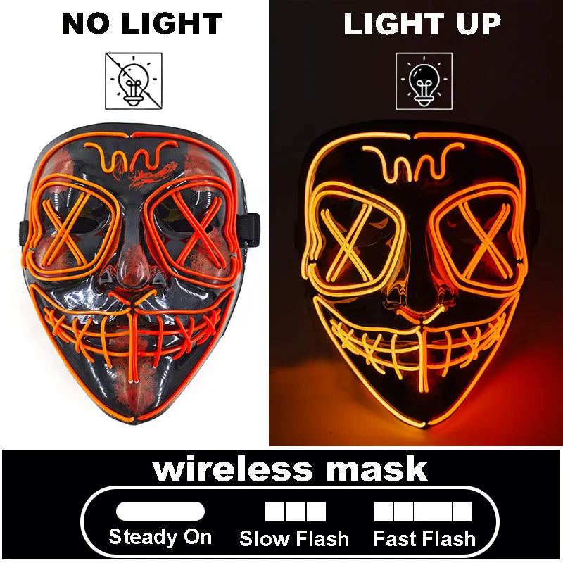The Purge Red Luminous Cosplay Mask Glow in the Dark Bloody Scar Killer Mask for Men Halloween Props Cool Cosplay Accessory