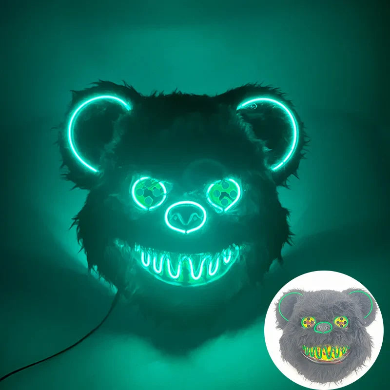 Hot Sale Glowing Cosplay Bunny Bear Face Mask Scary Bloody Killer Mask Neon Horror Rabbit Mask Halloween Masque Supplies