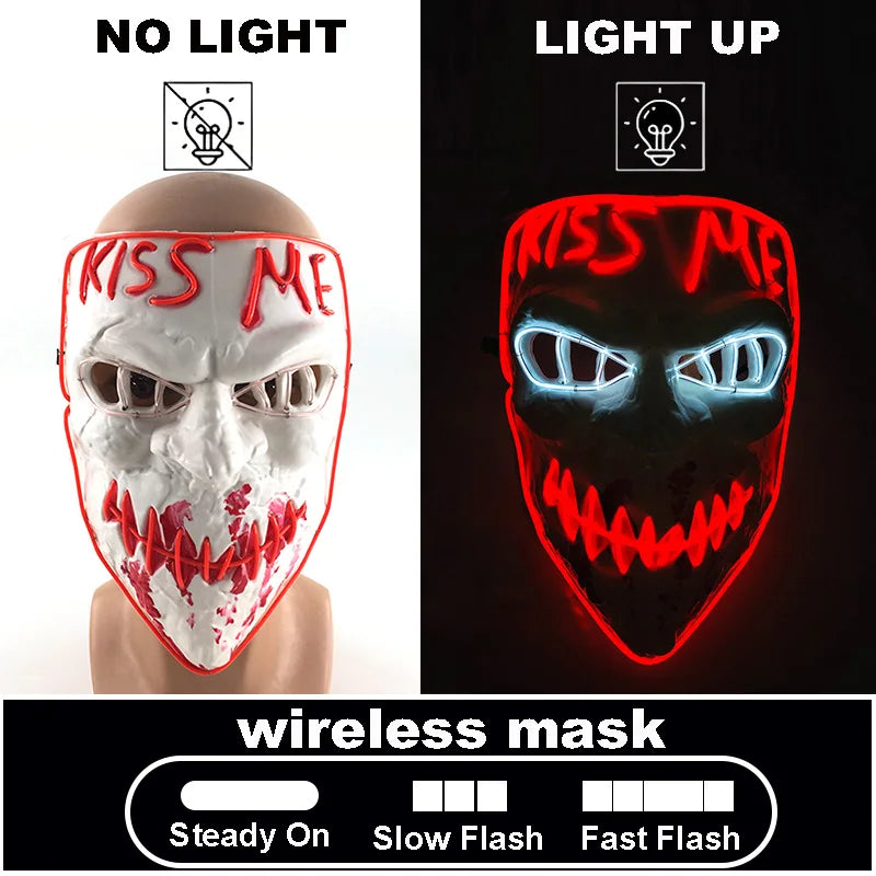 The Purge Red Luminous Cosplay Mask Glow in the Dark Bloody Scar Killer Mask for Men Halloween Props Cool Cosplay Accessory