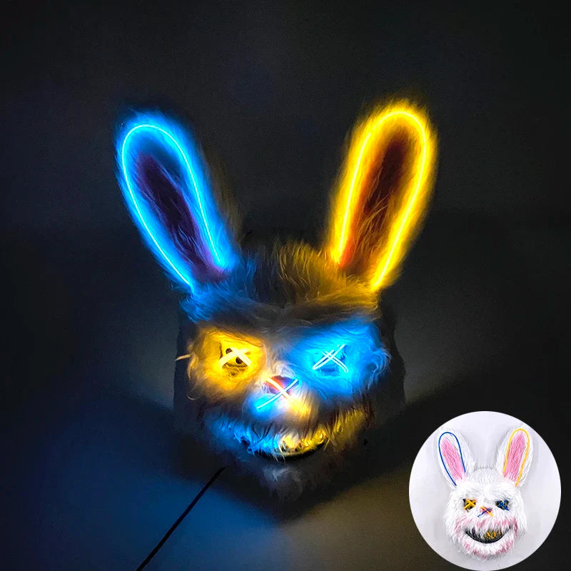 Hot Sale Glowing Cosplay Bunny Bear Face Mask Scary Bloody Killer Mask Neon Horror Rabbit Mask Halloween Masque Supplies