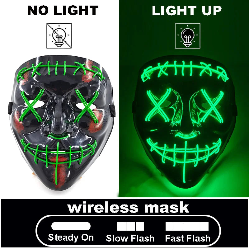 The Purge Red Luminous Cosplay Mask Glow in the Dark Bloody Scar Killer Mask for Men Halloween Props Cool Cosplay Accessory