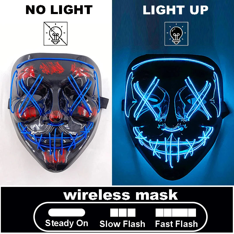The Purge Red Luminous Cosplay Mask Glow in the Dark Bloody Scar Killer Mask for Men Halloween Props Cool Cosplay Accessory