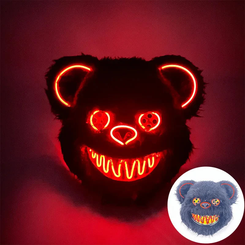 Hot Sale Glowing Cosplay Bunny Bear Face Mask Scary Bloody Killer Mask Neon Horror Rabbit Mask Halloween Masque Supplies