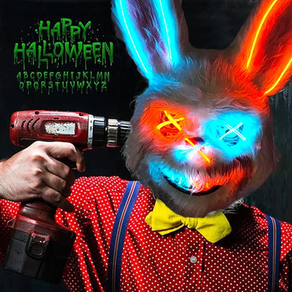 Hot Sale Glowing Cosplay Bunny Bear Face Mask Scary Bloody Killer Mask Neon Horror Rabbit Mask Halloween Masque Supplies