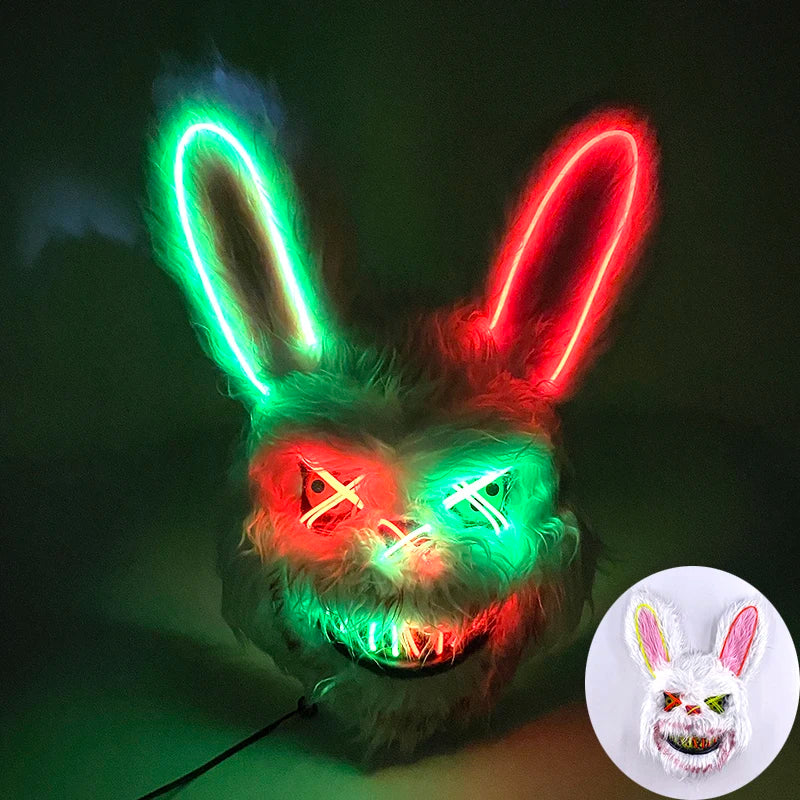 Hot Sale Glowing Cosplay Bunny Bear Face Mask Scary Bloody Killer Mask Neon Horror Rabbit Mask Halloween Masque Supplies