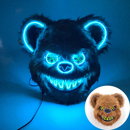 Hot Sale Glowing Cosplay Bunny Bear Face Mask Scary Bloody Killer Mask Neon Horror Rabbit Mask Halloween Masque Supplies