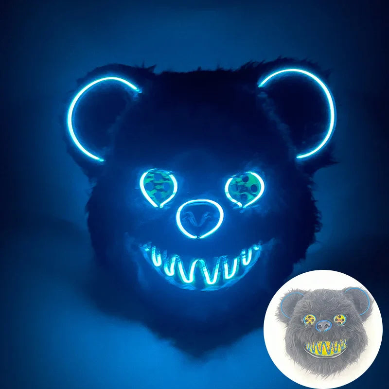 Hot Sale Glowing Cosplay Bunny Bear Face Mask Scary Bloody Killer Mask Neon Horror Rabbit Mask Halloween Masque Supplies