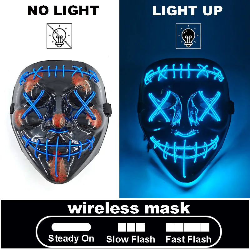 The Purge Red Luminous Cosplay Mask Glow in the Dark Bloody Scar Killer Mask for Men Halloween Props Cool Cosplay Accessory