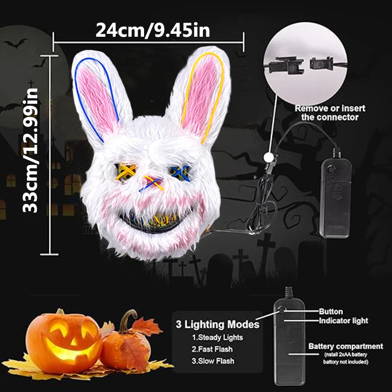 Hot Sale Glowing Cosplay Bunny Bear Face Mask Scary Bloody Killer Mask Neon Horror Rabbit Mask Halloween Masque Supplies