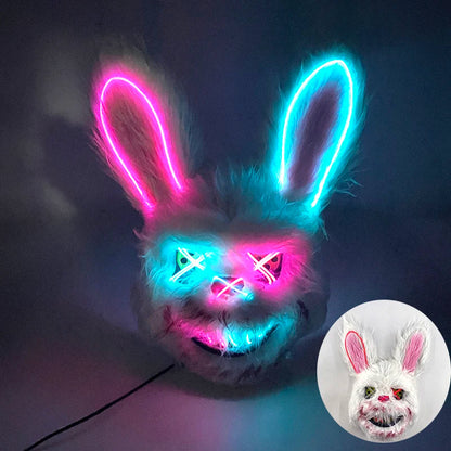 Hot Sale Glowing Cosplay Bunny Bear Face Mask Scary Bloody Killer Mask Neon Horror Rabbit Mask Halloween Masque Supplies