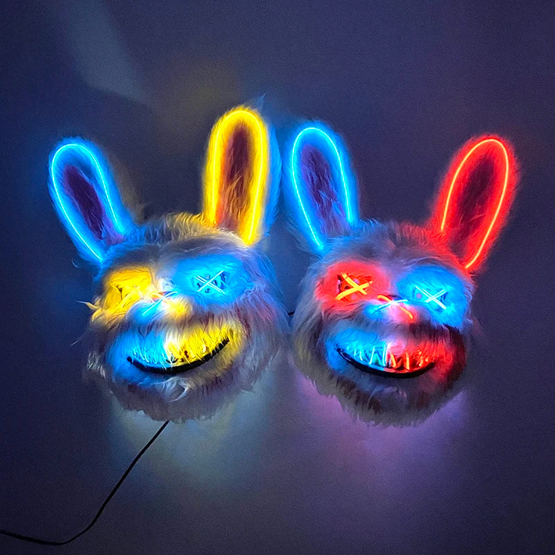 Hot Sale Glowing Cosplay Bunny Bear Face Mask Scary Bloody Killer Mask Neon Horror Rabbit Mask Halloween Masque Supplies