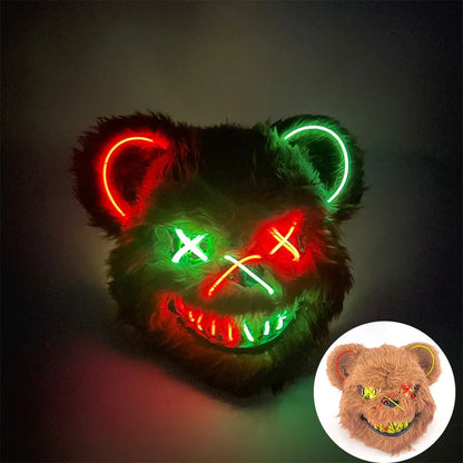 Hot Sale Glowing Cosplay Bunny Bear Face Mask Scary Bloody Killer Mask Neon Horror Rabbit Mask Halloween Masque Supplies