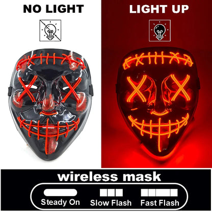 The Purge Red Luminous Cosplay Mask Glow in the Dark Bloody Scar Killer Mask for Men Halloween Props Cool Cosplay Accessory