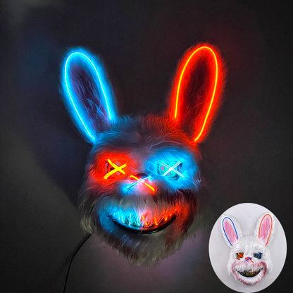 Hot Sale Glowing Cosplay Bunny Bear Face Mask Scary Bloody Killer Mask Neon Horror Rabbit Mask Halloween Masque Supplies