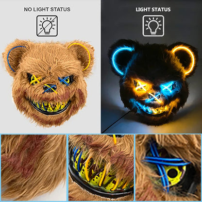 Hot Sale Glowing Cosplay Bunny Bear Face Mask Scary Bloody Killer Mask Neon Horror Rabbit Mask Halloween Masque Supplies