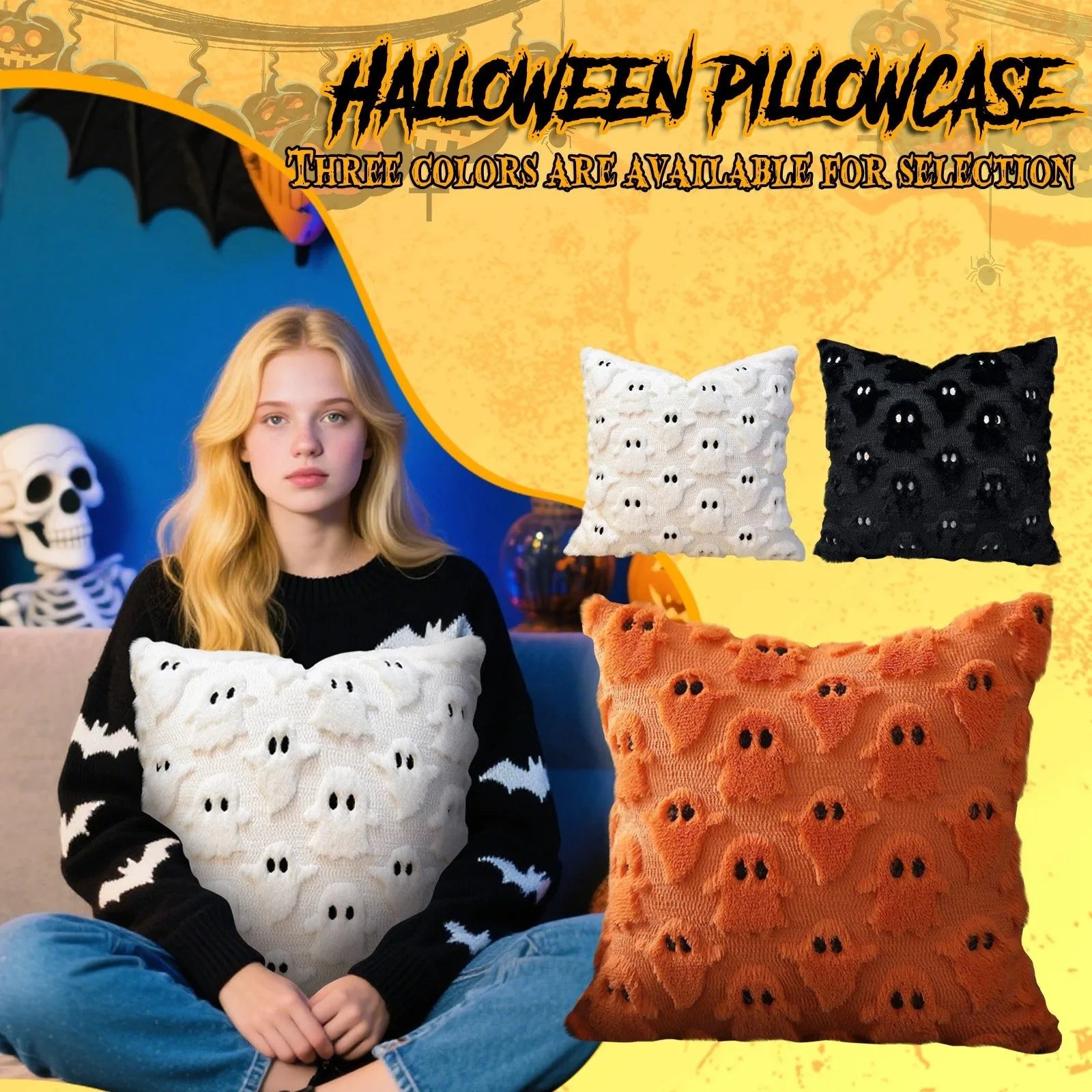 New Halloween Ghost Pillow Cover Soft Couch Cushion Case Home Decoration Halloween Party Decoration Festival Gift