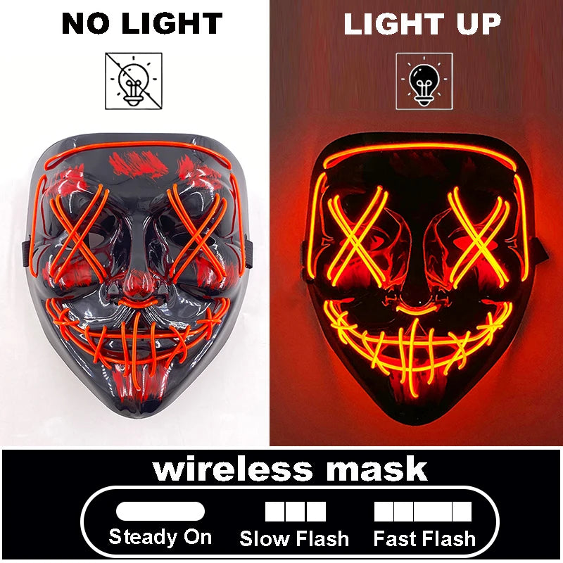 The Purge Red Luminous Cosplay Mask Glow in the Dark Bloody Scar Killer Mask for Men Halloween Props Cool Cosplay Accessory