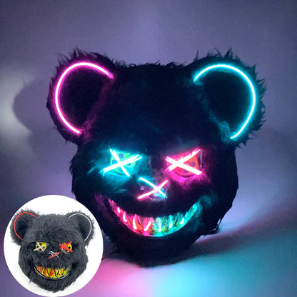 Hot Sale Glowing Cosplay Bunny Bear Face Mask Scary Bloody Killer Mask Neon Horror Rabbit Mask Halloween Masque Supplies