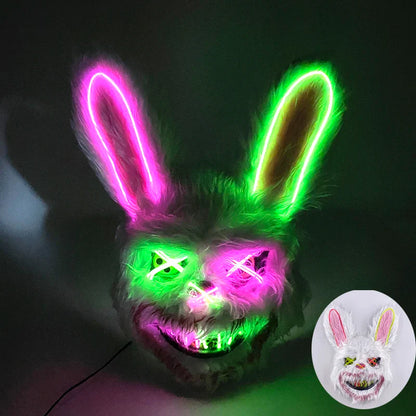 Hot Sale Glowing Cosplay Bunny Bear Face Mask Scary Bloody Killer Mask Neon Horror Rabbit Mask Halloween Masque Supplies